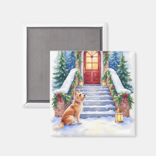 Imã Cão Cesky Terrier Escada Nevada Arte de Natal