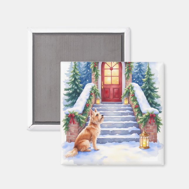 Imã Cão Cesky Terrier Escada Nevada Arte de Natal (Front/Back)