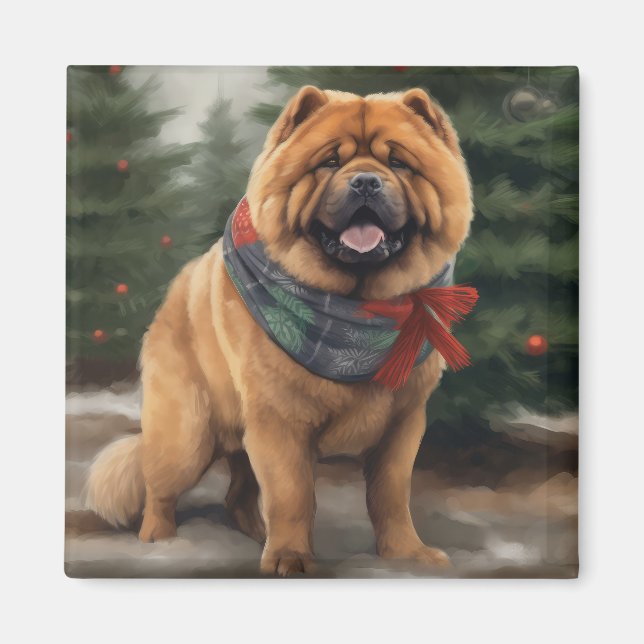 Imã Cão Chow Chow na Neve Natal (Frente)