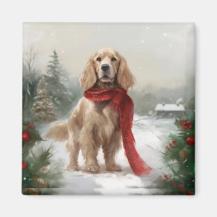 Imã Cão Cocker Spaniel na Neve Natal