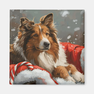 Imã Cão Collie Áspero Festa de Natal