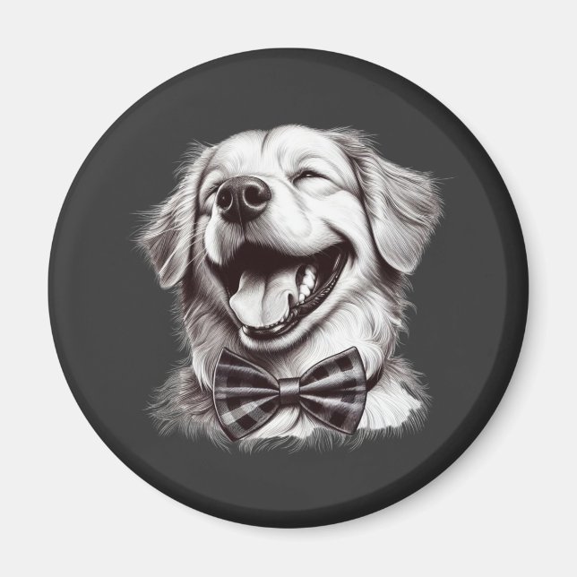 Imã cão com arco de gravata rindo (Frente)