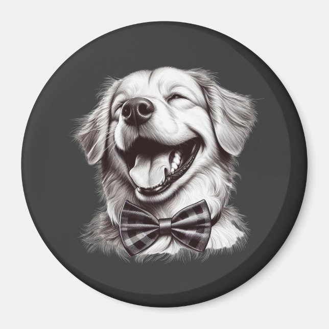 Imã cão com arco de gravata rindo (Frente)