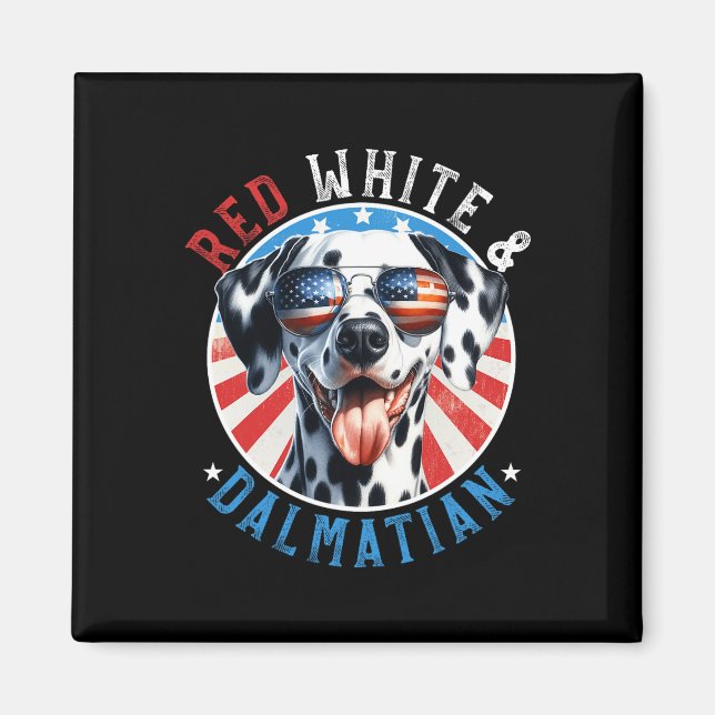 Imã Cão Dalmático 4 De Julho Vermelho Branco E Amantes (Frente)