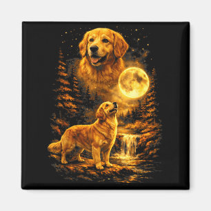 Imã Cão de Arte Retriever Dourado Uivando Noite Enluar