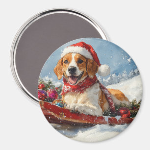 Imã Cão de Caça Inglês Americano no Trenó de Natal