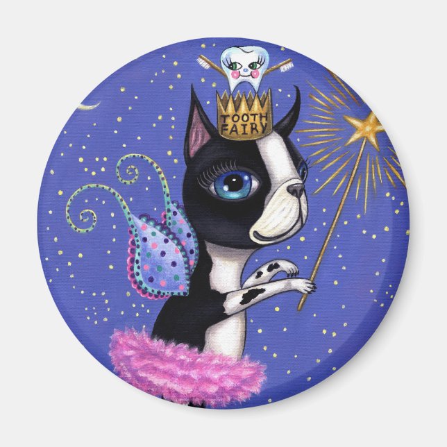 Imã Cão de Leite de Dente Boston Terrier Pink Tutu Cro (Frente)