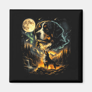 Imã Cão de montanha Bernês uivando lua retrô 90s cacho