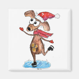 Imã Cão de Natal Caprichoso em Patins de Gelo