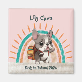 Imã Cão-de-ouro francês bonito de volta ao arco-íris d