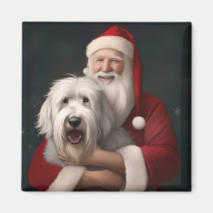 Imã Cão de Ovelha do Inglês Antigo com Natal Festivo d