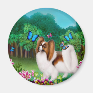 Imã Cão de Papillon no ímã redondo do jardim