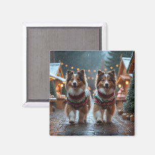Imã Cão de Pastoreio de Shetland Natal Neve Férias