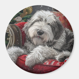 Imã Cão de Pastoreio Inglês Antigo Festa de Natal