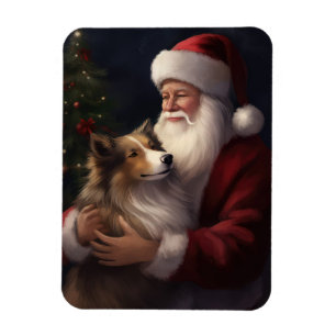 Ímã Cão de Pastoreio Shetland Papai Noel Natal Festivo