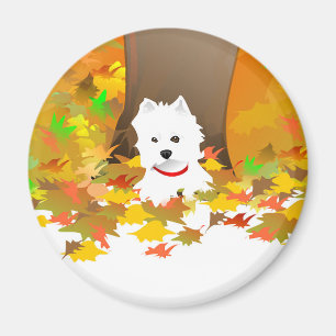 Imã Cão de Westie - folhas de outono - ímã