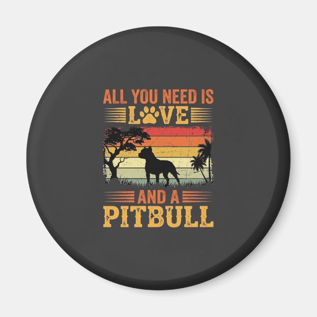 Imã Cão do Amor Pitbull Pôr do Sol Retrô (Frente)