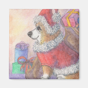 Imã Cão do Corgi no traje de Papai Noel