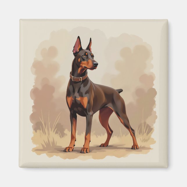 Imã Cão Doberman Pinscher Marrom Ferrugem Vermelho (Frente)