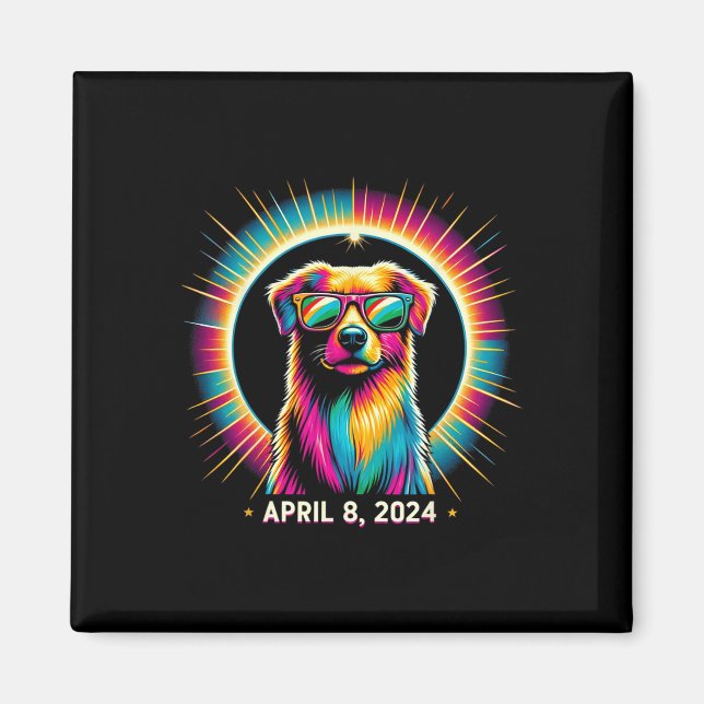 Imã Cão Eclipse Solar 2024 Vestindo Vidro Eclipse Sola (Frente)