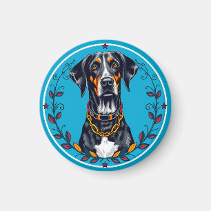 Imã Cão em um Desenho Floral Circular