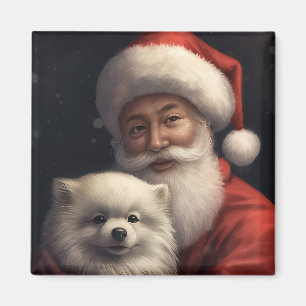 Imã Cão Esquimó Americano com Papai Noel Natal Festivo
