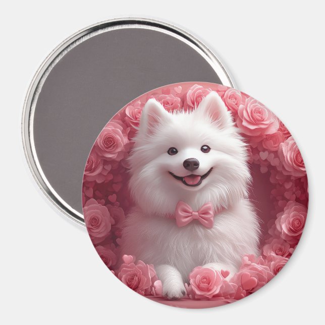 Imã Cão Esquimó Americano com Rosas - Dia dos Namorado (Front/Back)
