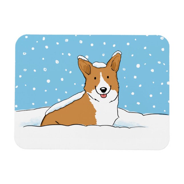 Ímã Cão feliz da neve do Corgi de Galês do Pembroke (Horizontal)