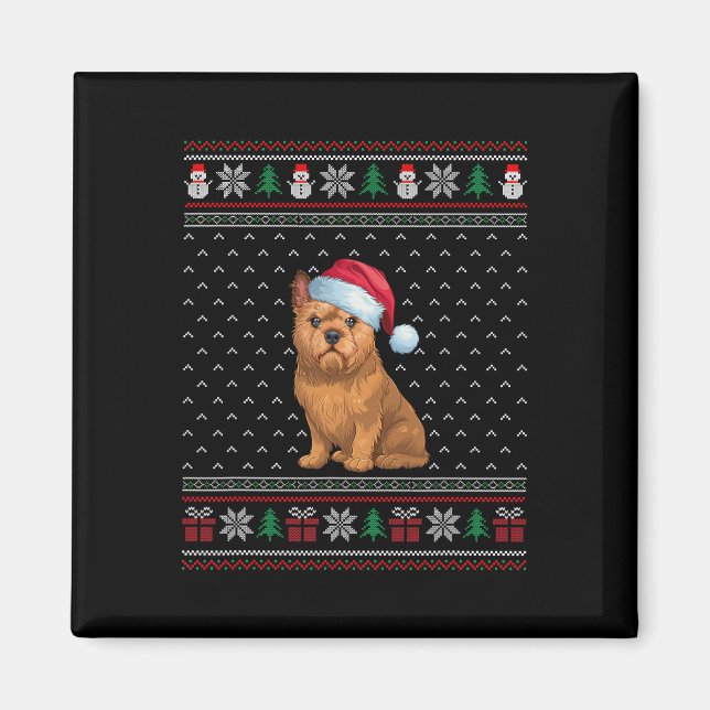 Imã Cão Griffon Bruxelas Vestindo Santa Hat Ugly Xmas  (Frente)