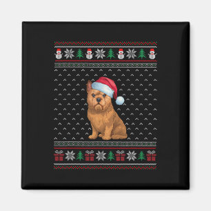 Imã Cão Griffon Bruxelas Vestindo Santa Hat Ugly Xmas