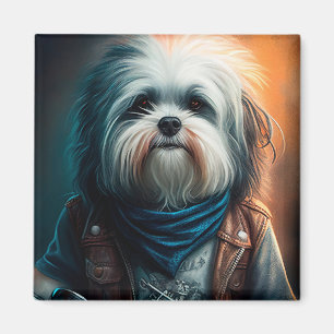 Imã Cão Havanês em bicicleta pintura digital