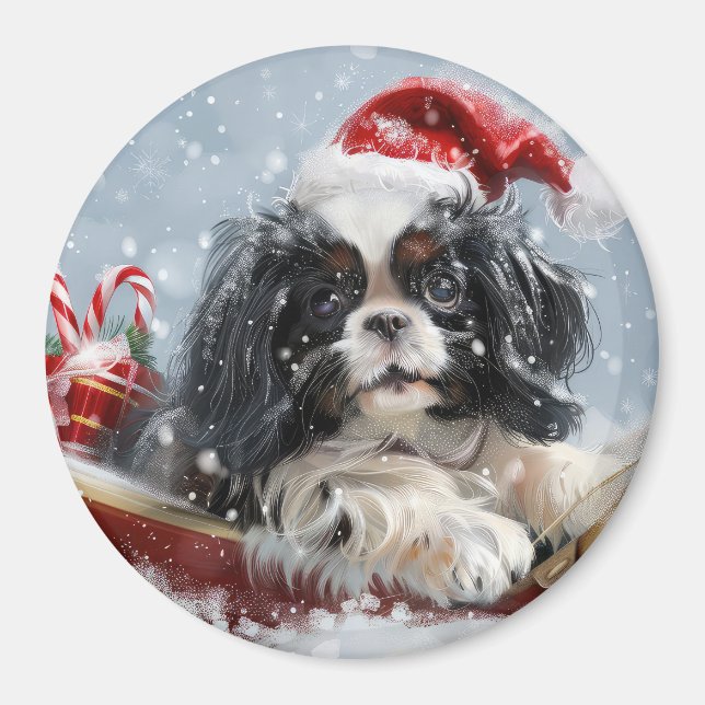 Imã Cão Japonês Chin Natal Festivo (Frente)