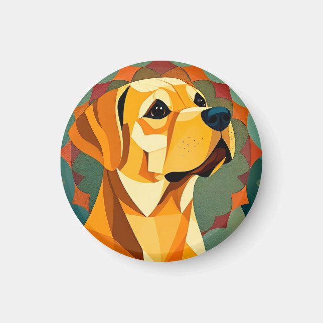 Imã Cão Labrador Retriever Amarelo Arte Geométrica (Frente)
