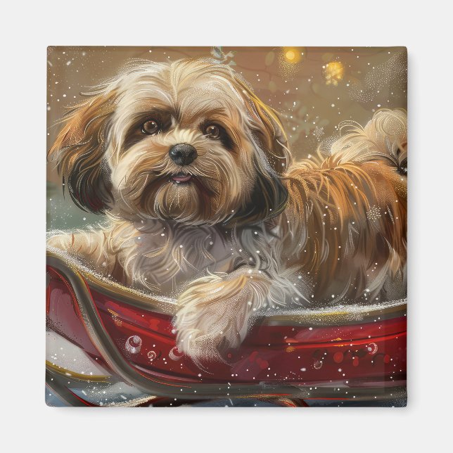 Imã Cão Lhasa Apso Natal Festivo (Frente)