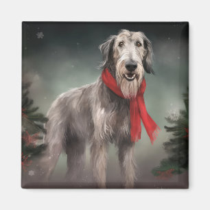 Imã Cão lobo-húngaro na neve de Natal