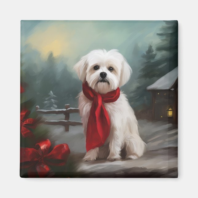 Imã Cão Maltês na Neve Natal (Frente)