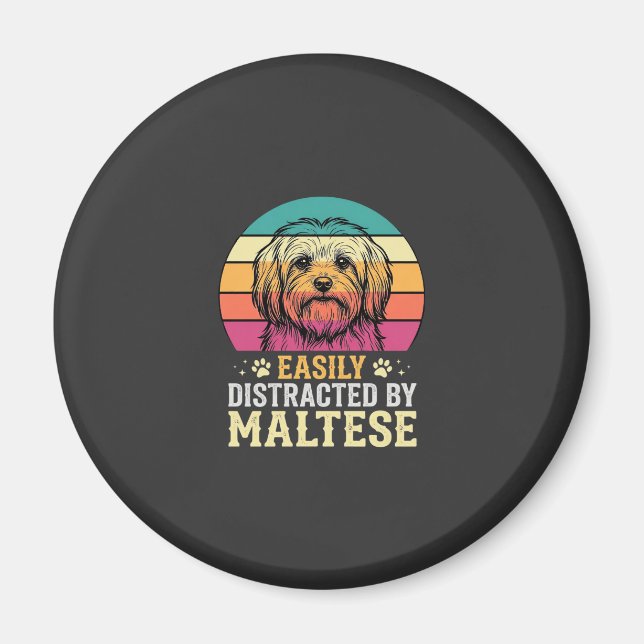 Imã Cão Maltês Retro Pôr do Sol Distraído (Frente)
