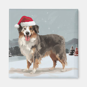 Imã Cão Pastor Australiano na Neve de Natal