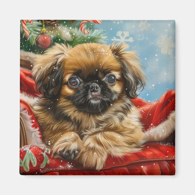 Imã Cão Pequinês Natal Festivo (Frente)