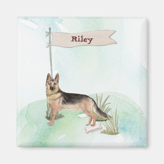 Imã Cão Pet do German shepherd de Nome Personalizado (Frente)