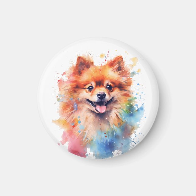Imã Cão Pomerano de Aquarela Cúbica (Frente)