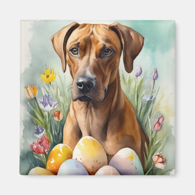 Imã Cão Rhodesian Ridgeback com Feriado de Ovos de Pás (Frente)