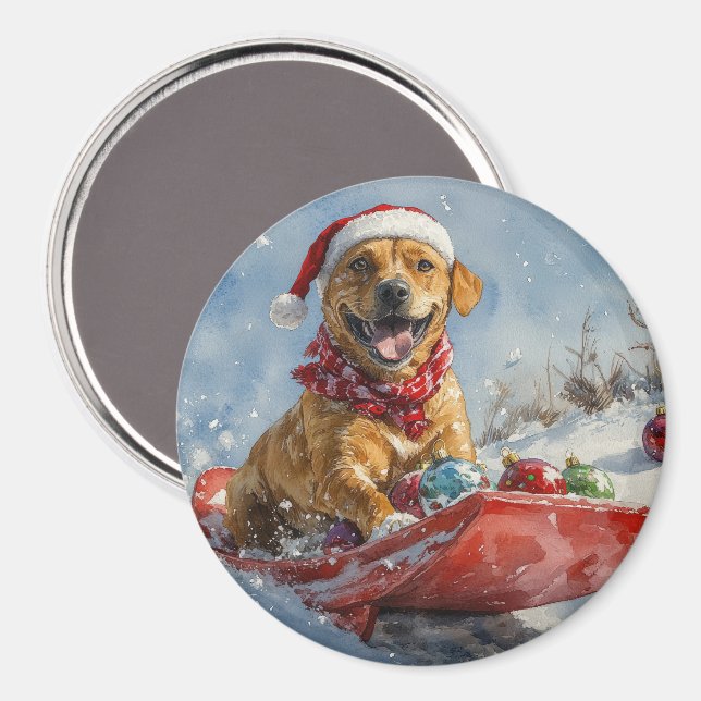 Imã Cão Rhodesian Ridgeback em Trineo de Natal (Front/Back)