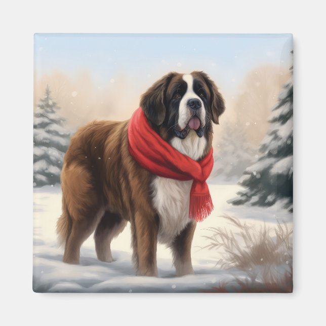 Imã Cão São Bernardo na Neve Natal (Frente)