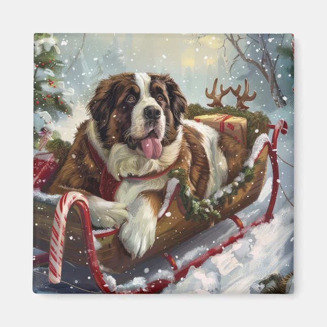 Imã Cão São Bernardo Natal Festivo (Frente)