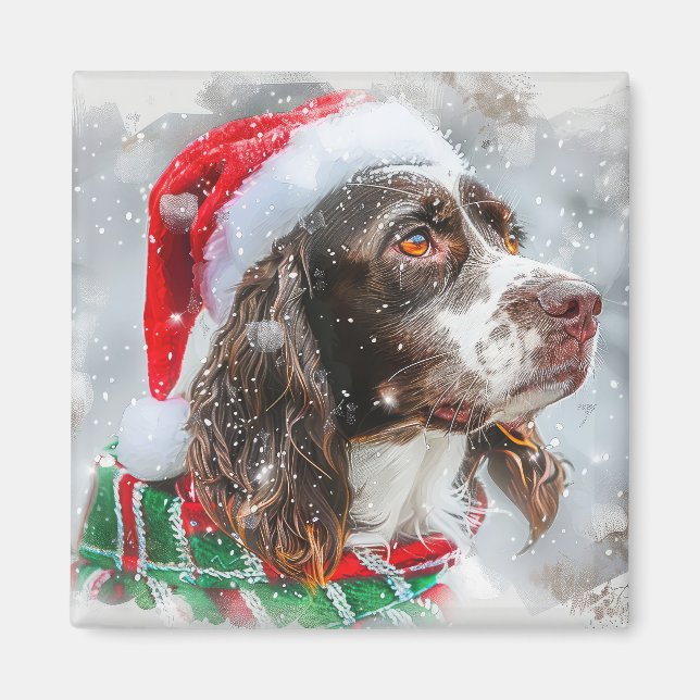 Imã Cão Springer Spaniel Natal Festivo (Frente)