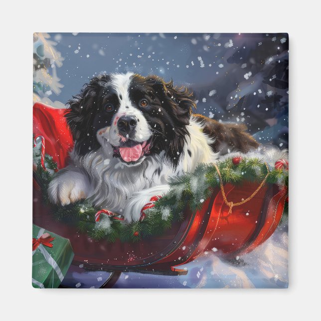 Imã Cão Terra Nova Natal Festivo (Frente)