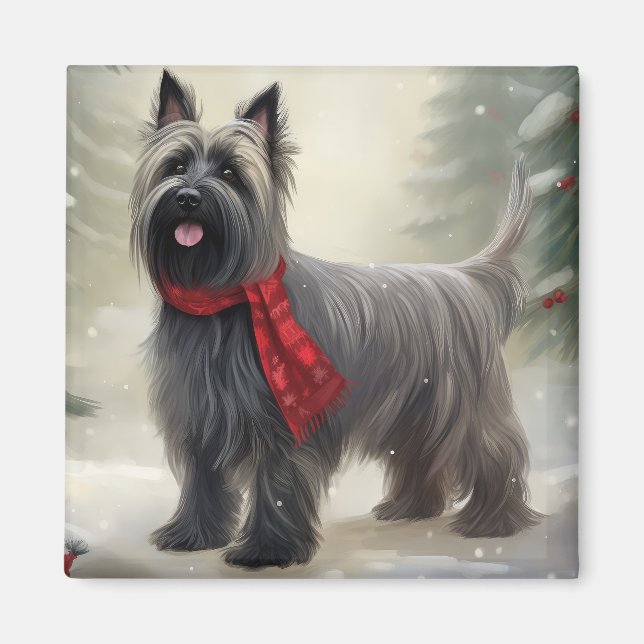 Imã Cão Terrier Skye na Neve Natal  (Frente)