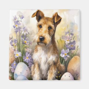 Imã Cão Terrier Wirefox Com Ovos de Páscoa Feriado