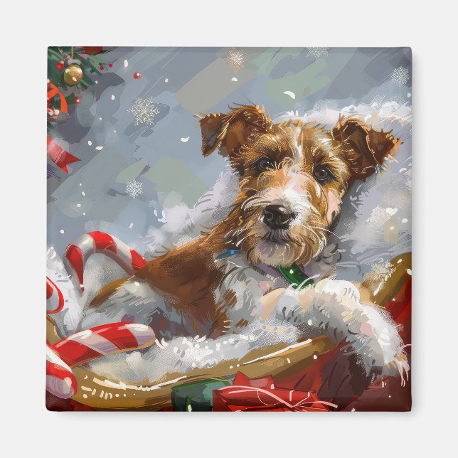 Imã Cão Wire Fox Terrier Natal Festivo  (Frente)